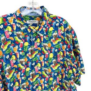 Tommy Bahama Mens XL Veracruz Cay Blue Tropical Cocktail Print Hawaiian Shirt